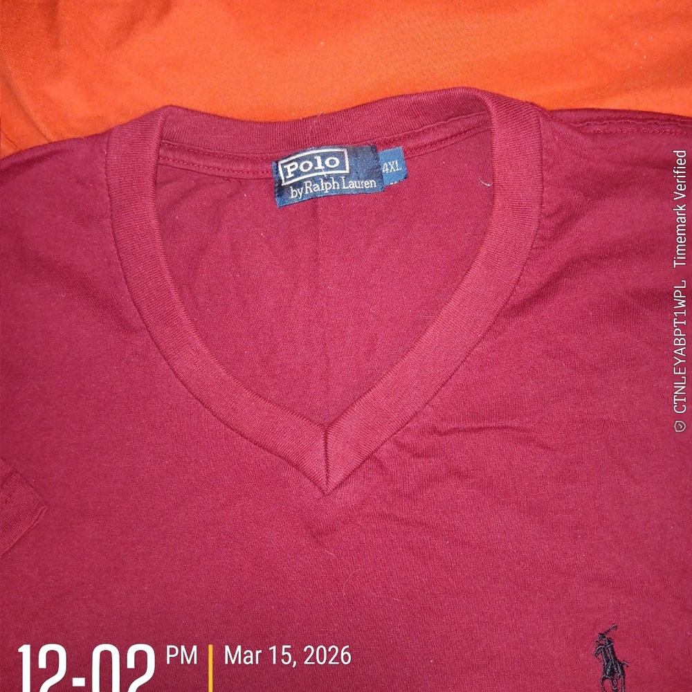 Polo by Ralph Lauren Men's Maroon V-Neck Tee Size 4x